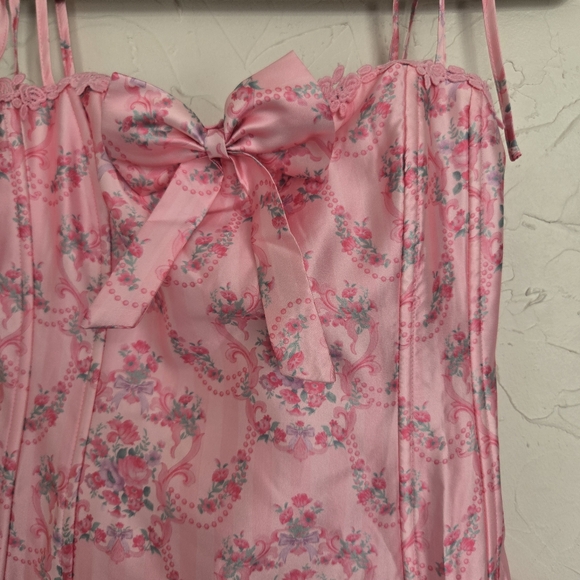 Sugar Thrillz Pink Floral Taffeta Corset Bow Dress, S - Picture 3 of 12